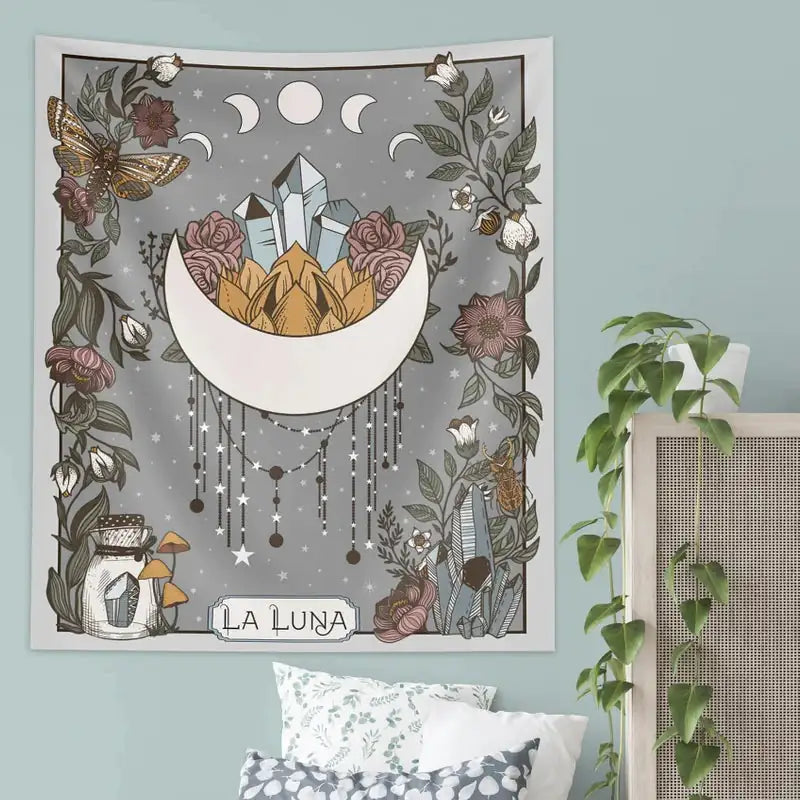 La Luna Tapestry Wall Hanging Moon  Phase Tarot Card