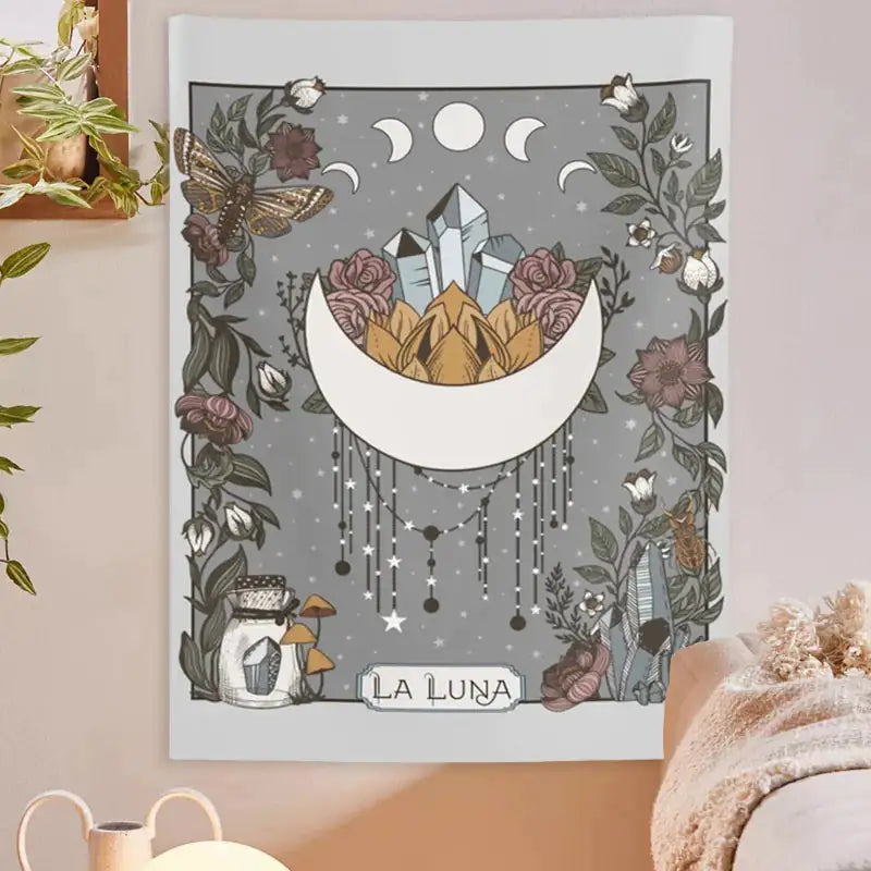 La Luna Tapestry Wall Hanging Moon  Phase Tarot Card