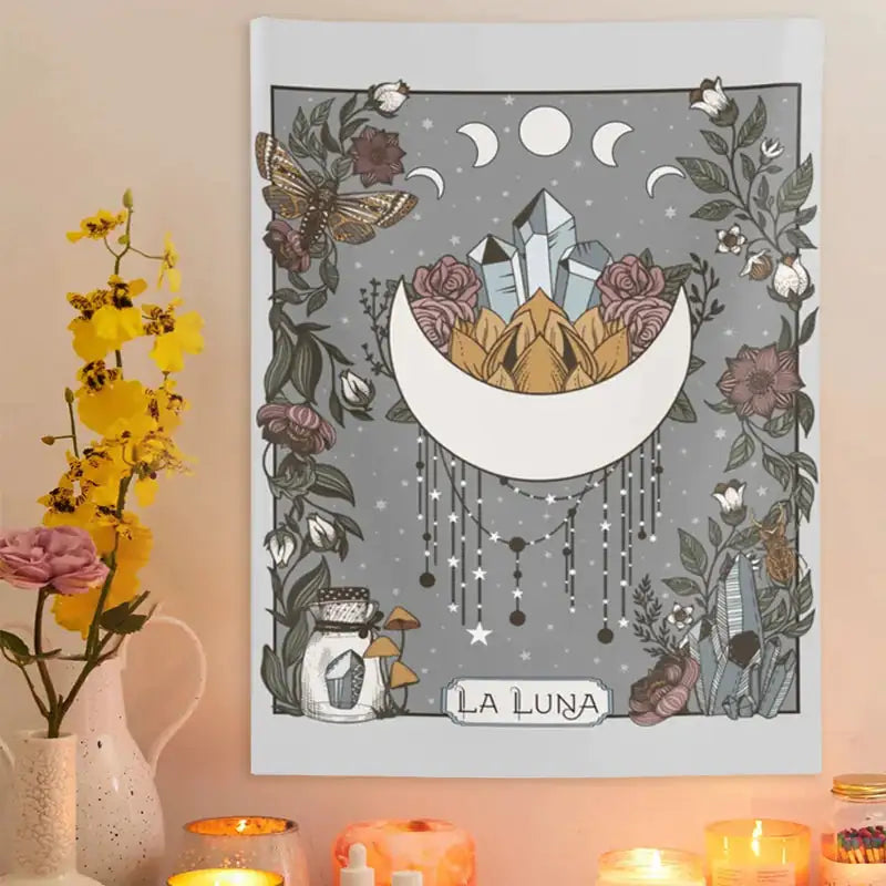 La Luna Tapestry Wall Hanging Moon  Phase Tarot Card